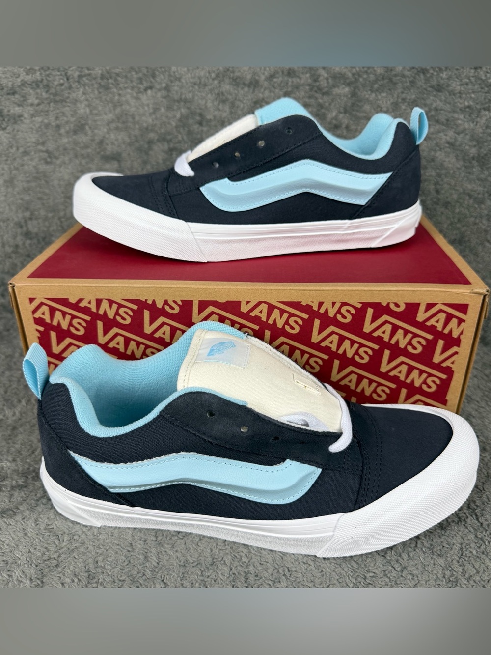 Vans Big Kids KNU Skool Size 7 Sport Grey Blue Canvas Puffy Tongue NIB